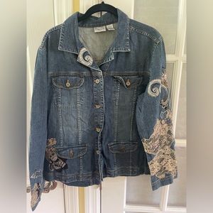 Chico’s denim, jean jacket with embroidery